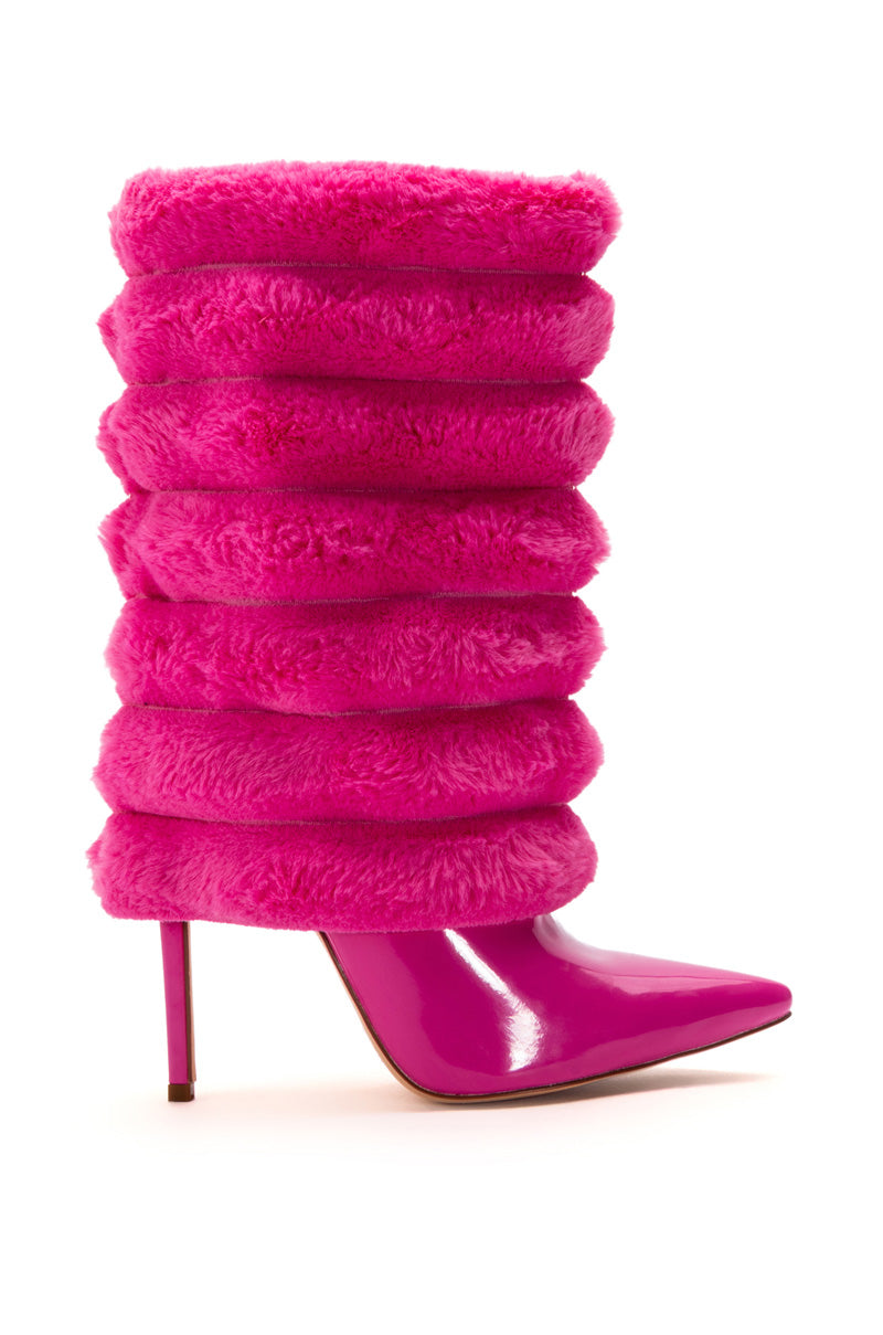 AZALEA WANG FRENCH PUFFY FUR STILETTO BOOTIE IN PINK