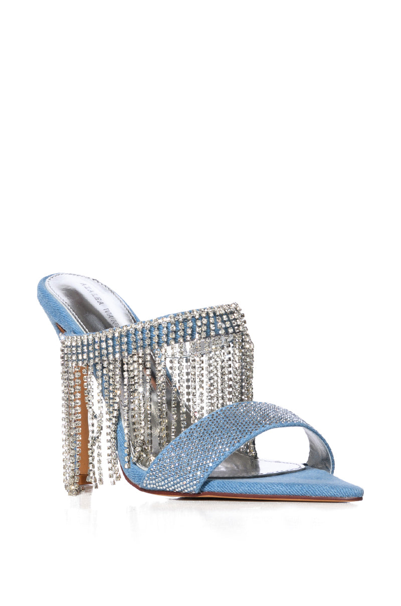 AZALEA WANG EUDORA DENIM SANDAL WITH DIAMOND DRAPING