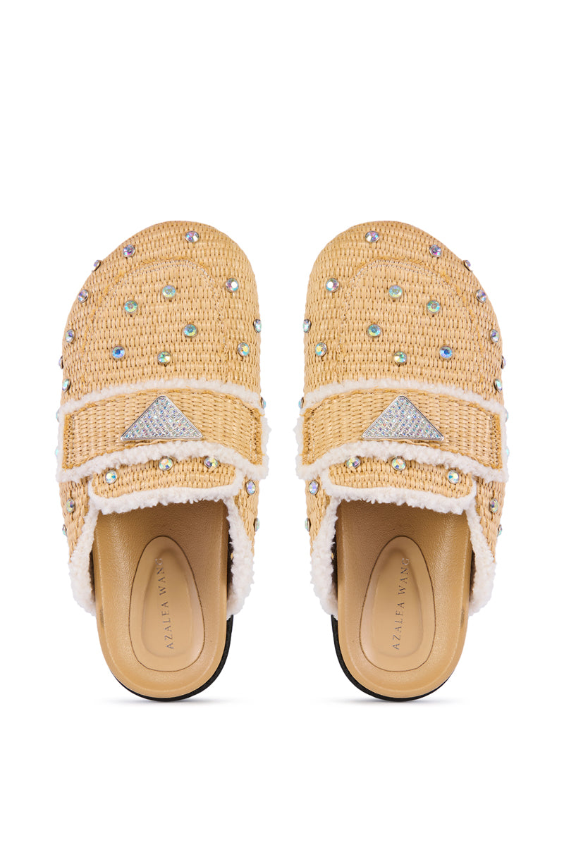 AZALEA WANG KORYNN BEIGE EMBELLISHED RAFIA FLAT