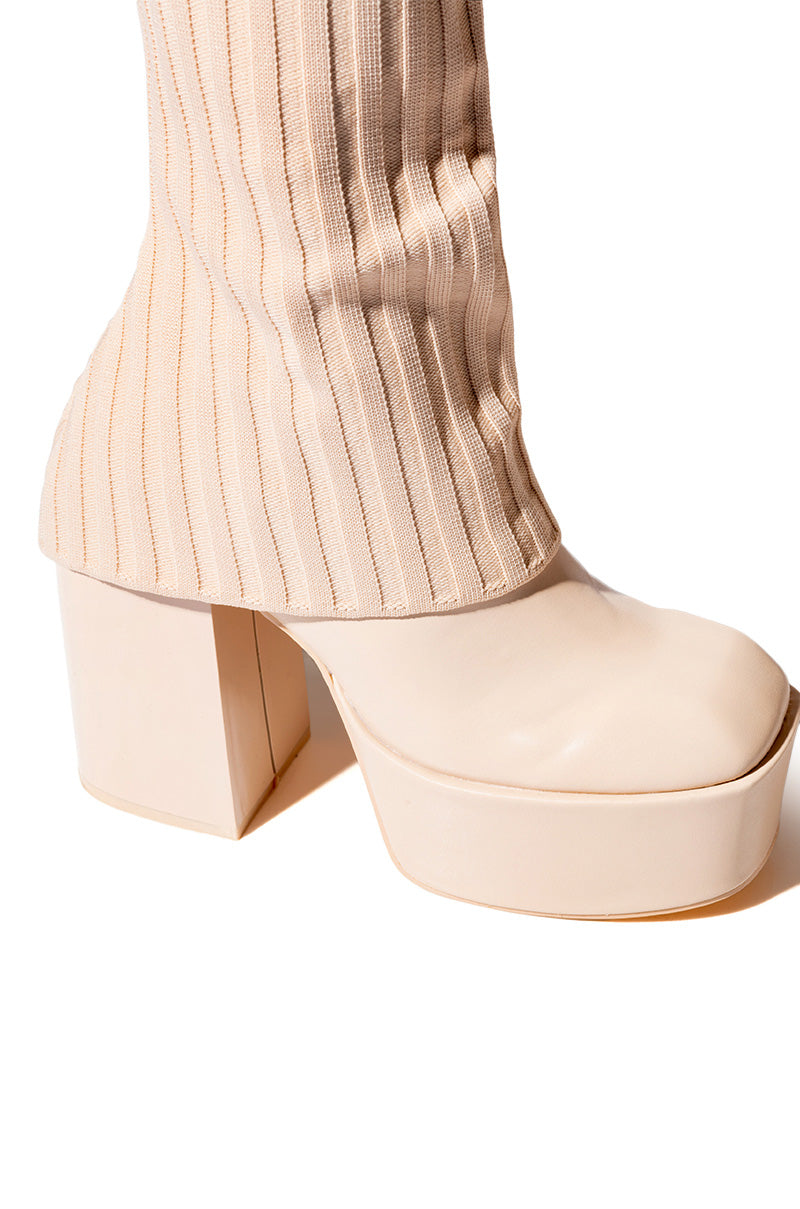LEILA KNIT FOLD OVER CHUNKY BOOT IN NUDE