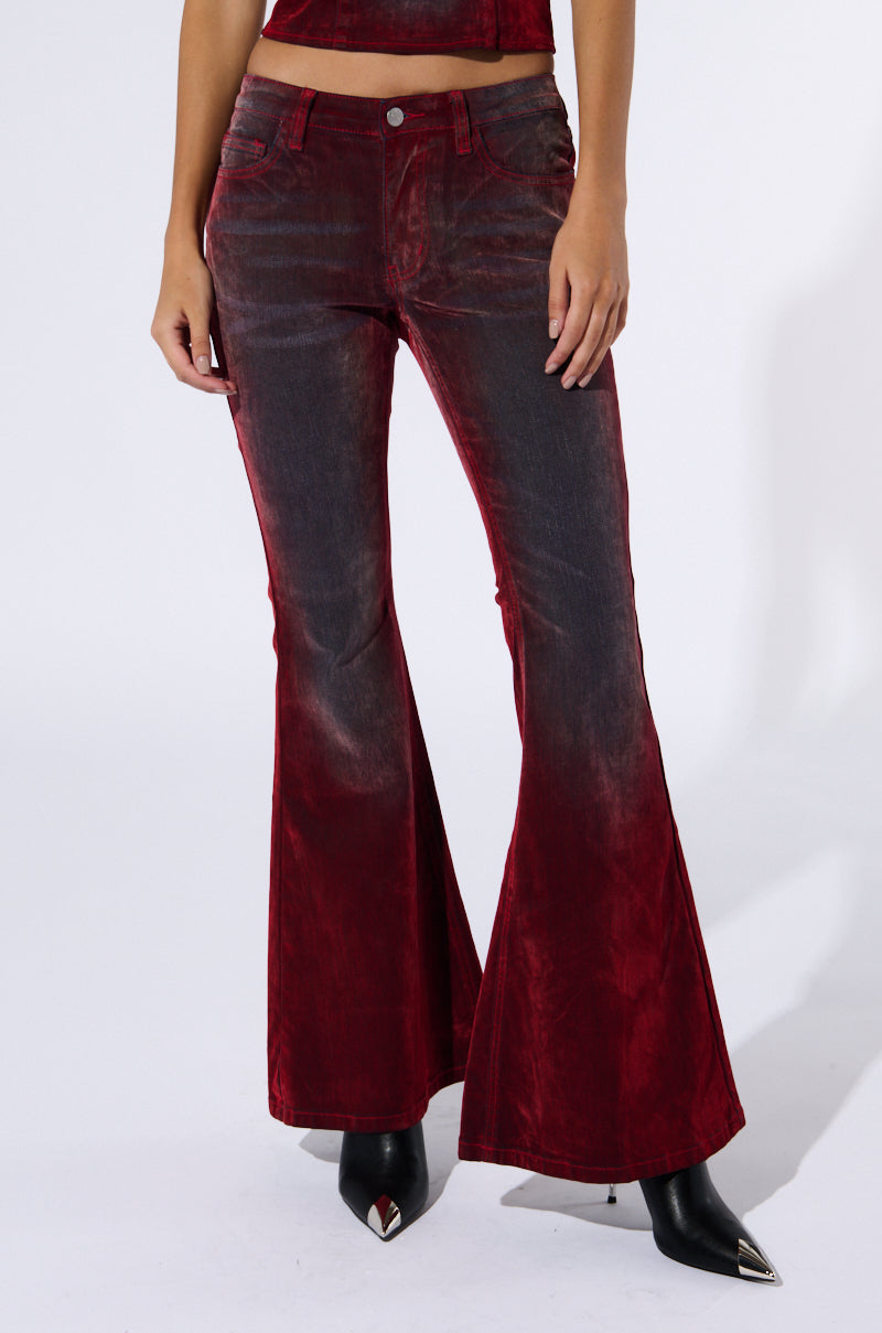 CRYSTAL VELVET DENIM PANT IN RED