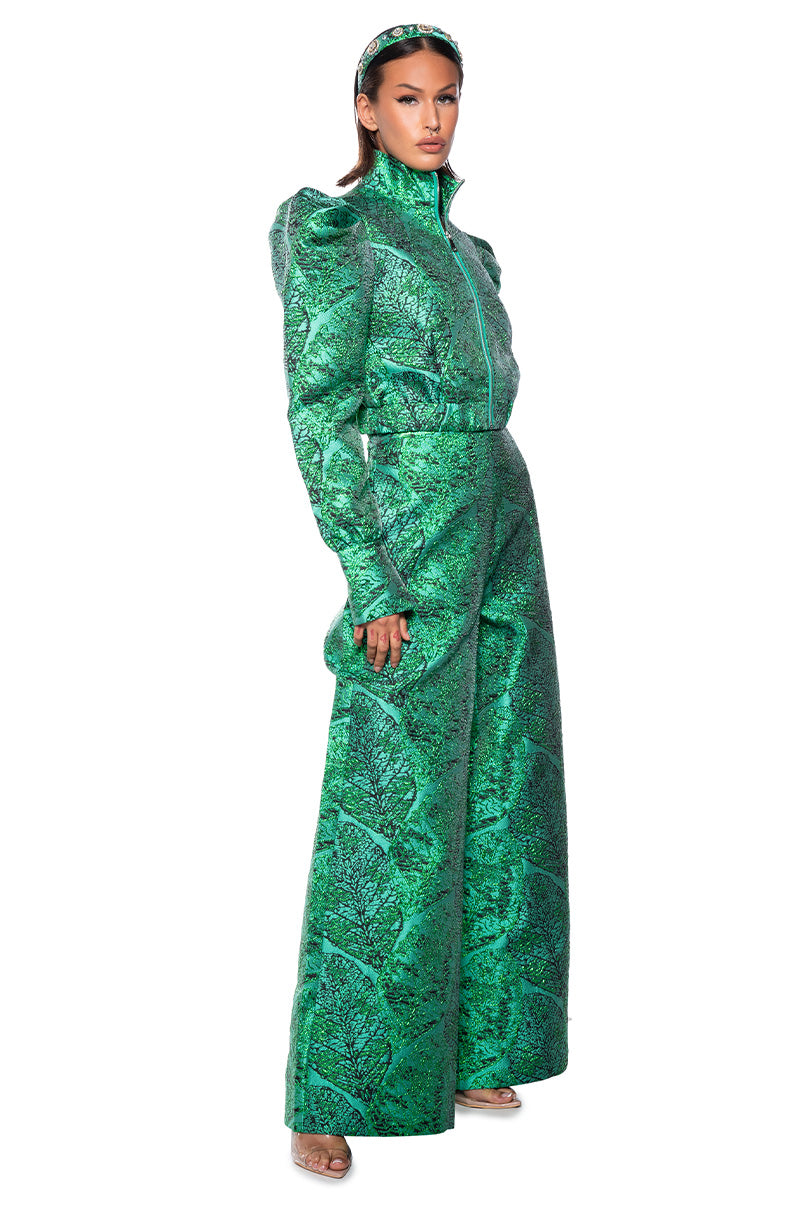 GREEN BROCADE TROUSER PANT