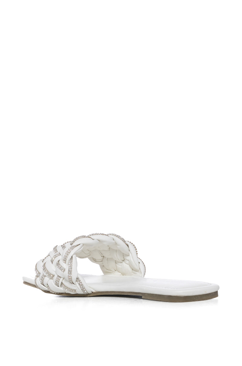 AZALEA WANG BARON EMBELLISHED FLAT SANDAL IN WHITE