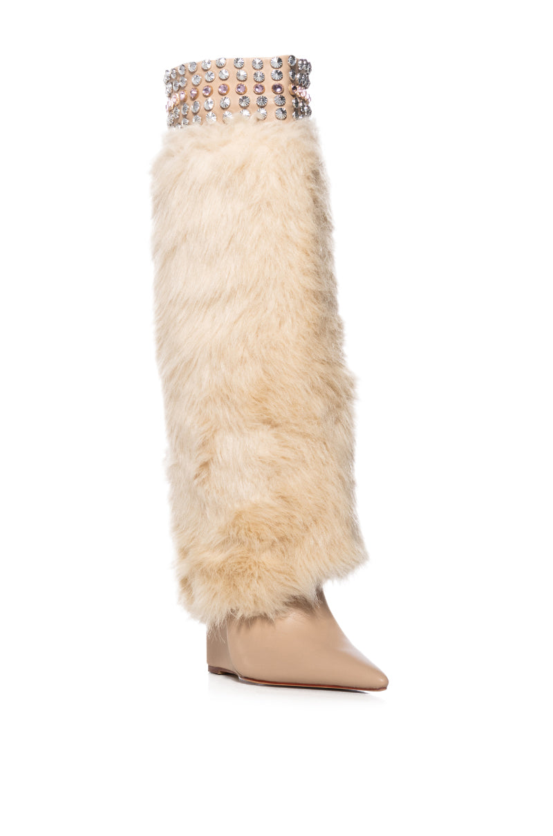 AZALEA WANG SKYLARK TAN FAUX FUR WEDGE BOOT