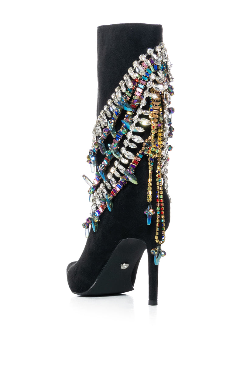 AZALEA WANG CONEJITO BLACK SUEDE BOOTIE WITH RAINBOW DIAMONDS