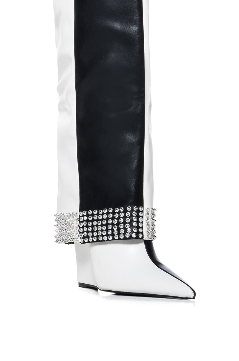 AZALEA WANG SWANS BLACK AND WHITE COLORBLOCK STUDDED BOOT