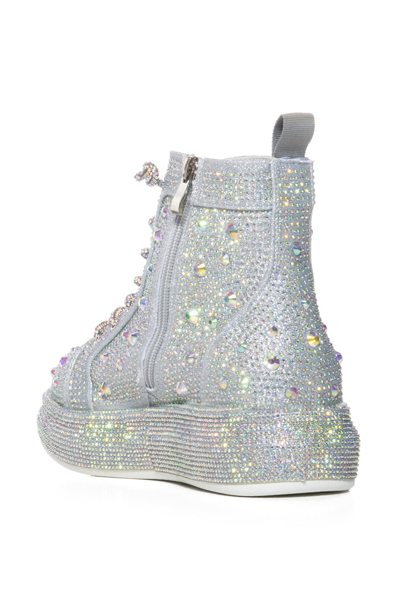 AZALEA WANG OTIS RHINESTONE HIGH TOP SNEAKER IN SILVER