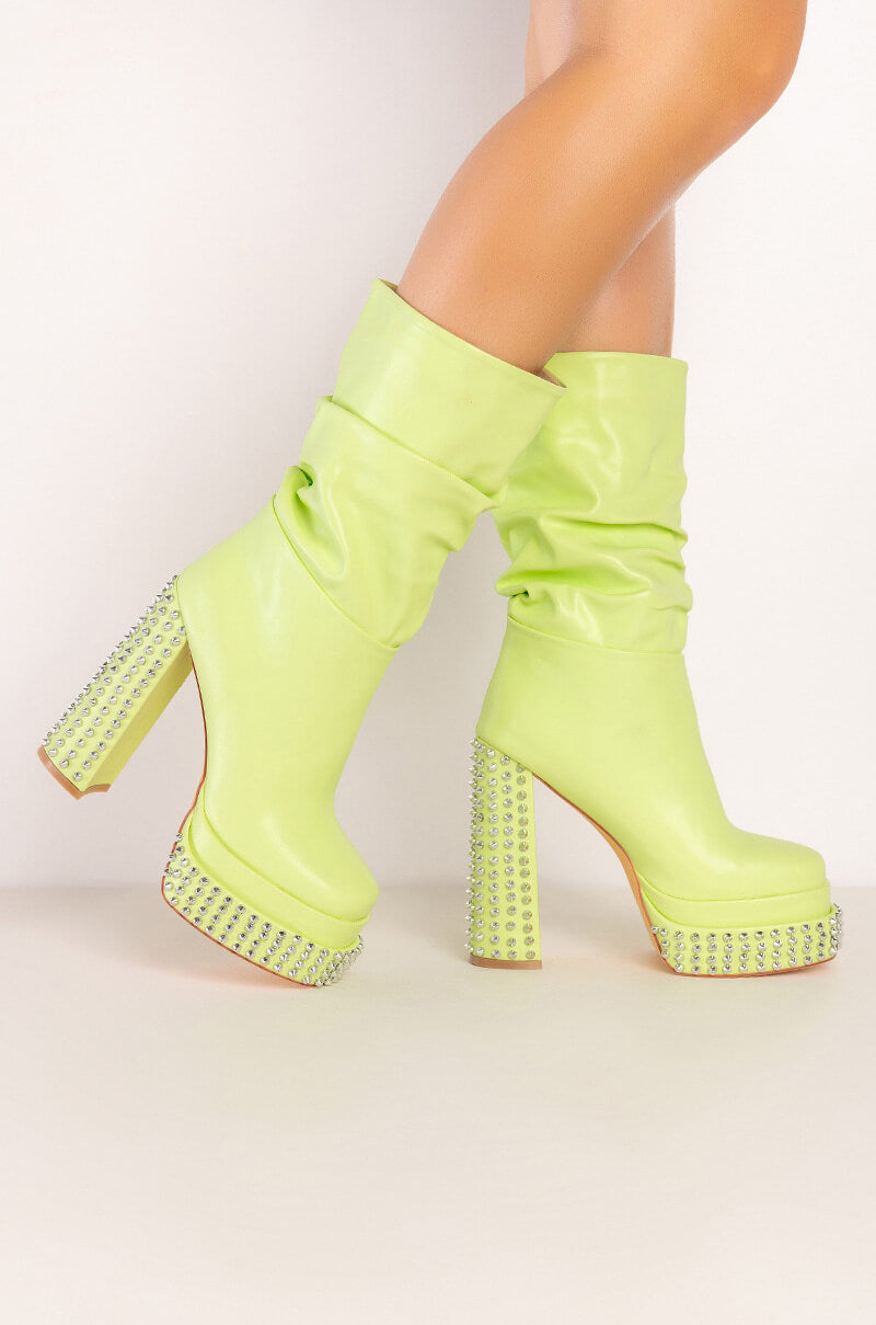 AZALEA WANG NATURE SLOUCH STUD BOOTIE IN GREEN