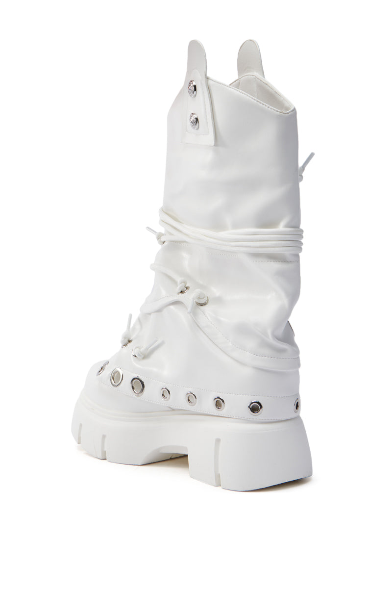 AZALEA WANG CAPIRE WHITE CINCHING COMBAT BOOTIE