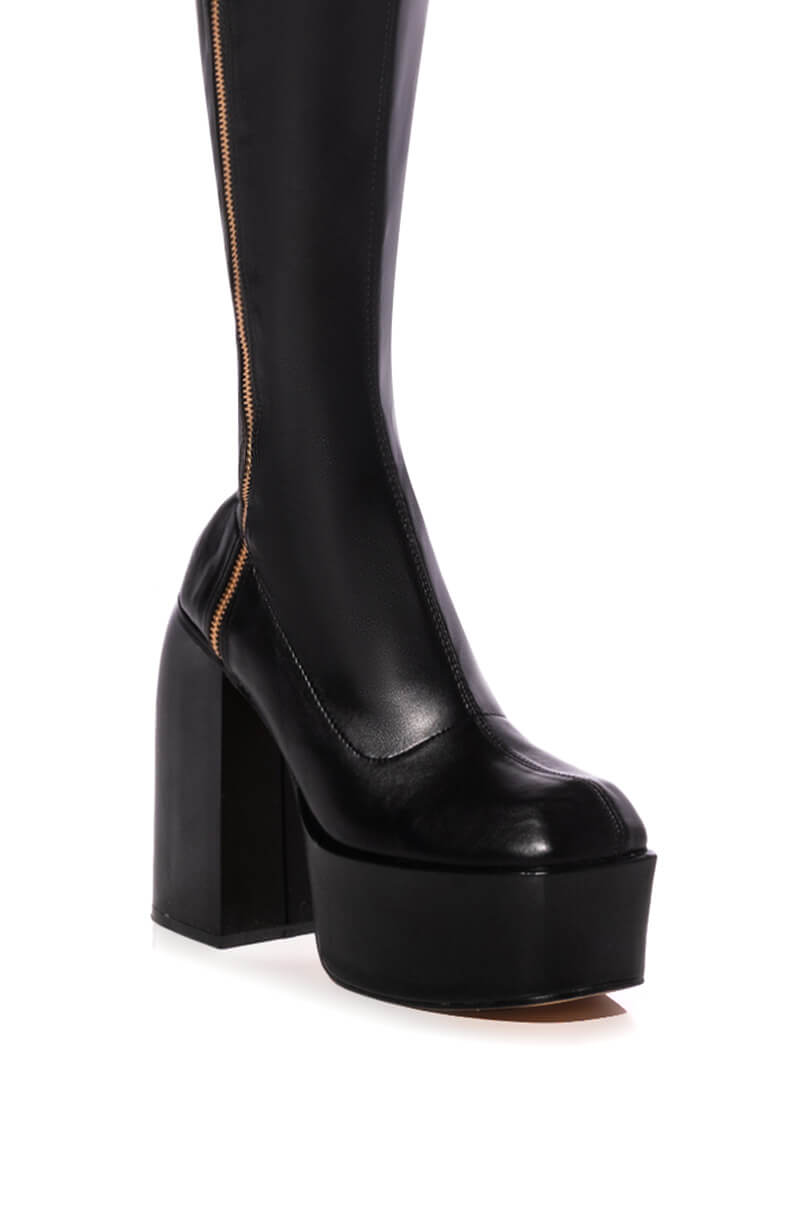 JELENA OVER THE KNEE PU CHUNKY BOOT IN BLACK