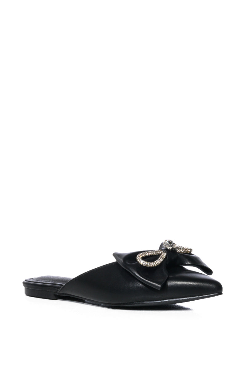 AZALEA WANG MORRIGAN BLACK EMBELLISHED BOW DETAIL FLAT