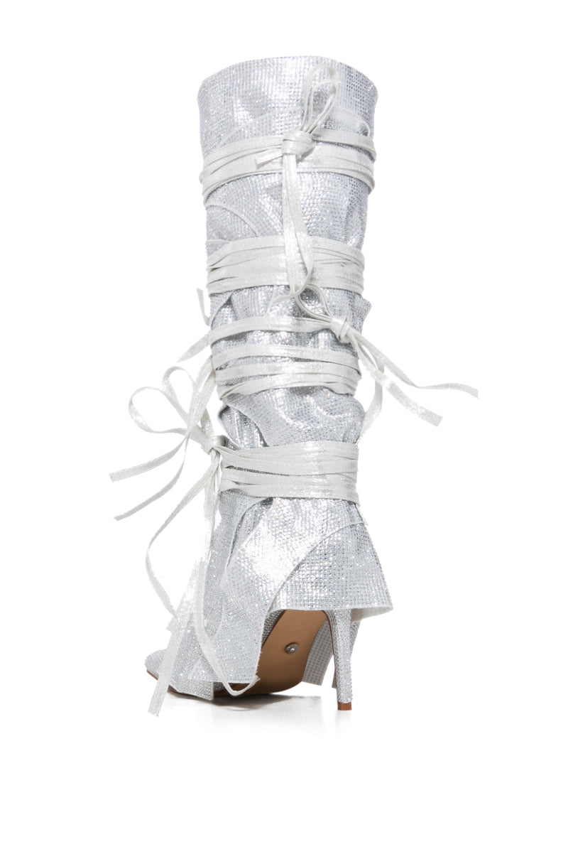 AZALEA WANG CORDIAL SILVER RHINESTONE BOOT