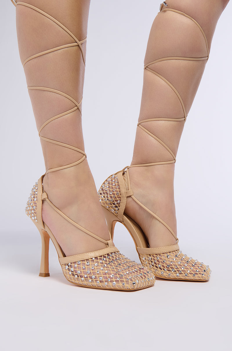 AZALEA WANG JOSETTE NUDE AND RHINESTONE MESH SANDAL