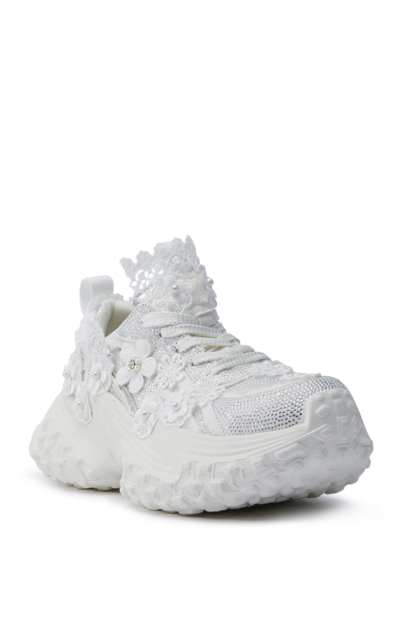 AZALEA WANG CANISH WHITE EMBELLISHED SNEAKER