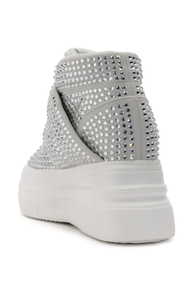 AZALEA WANG CYBER EMBELLISHED PLATFORM SNEAKER IN SILVER