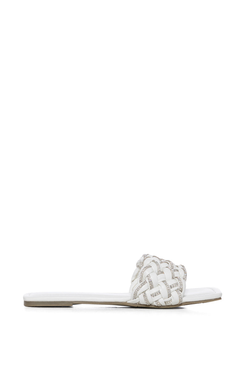 AZALEA WANG BARON EMBELLISHED FLAT SANDAL IN WHITE