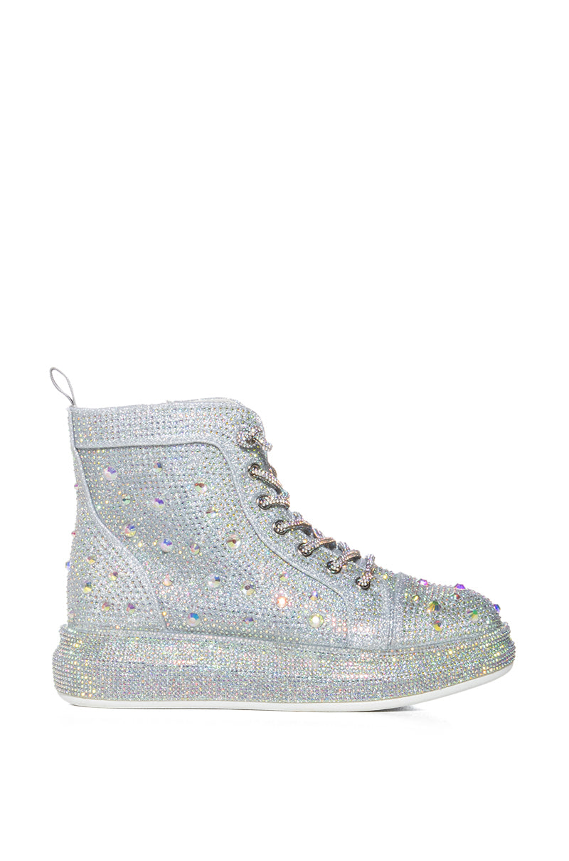 AZALEA WANG OTIS RHINESTONE HIGH TOP SNEAKER IN SILVER