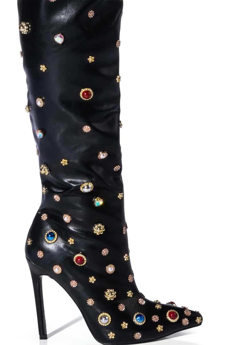 AZALEA WANG CORINNE EMBELLISHED ABOVE THE KNEE BOOT IN BLACK