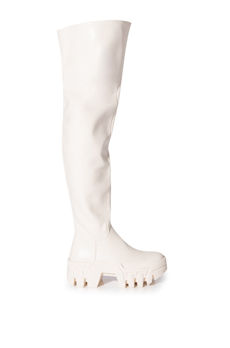 AZALEA WANG SUSIE THIGH HIGH FLATFORM BOOT IN CREAM