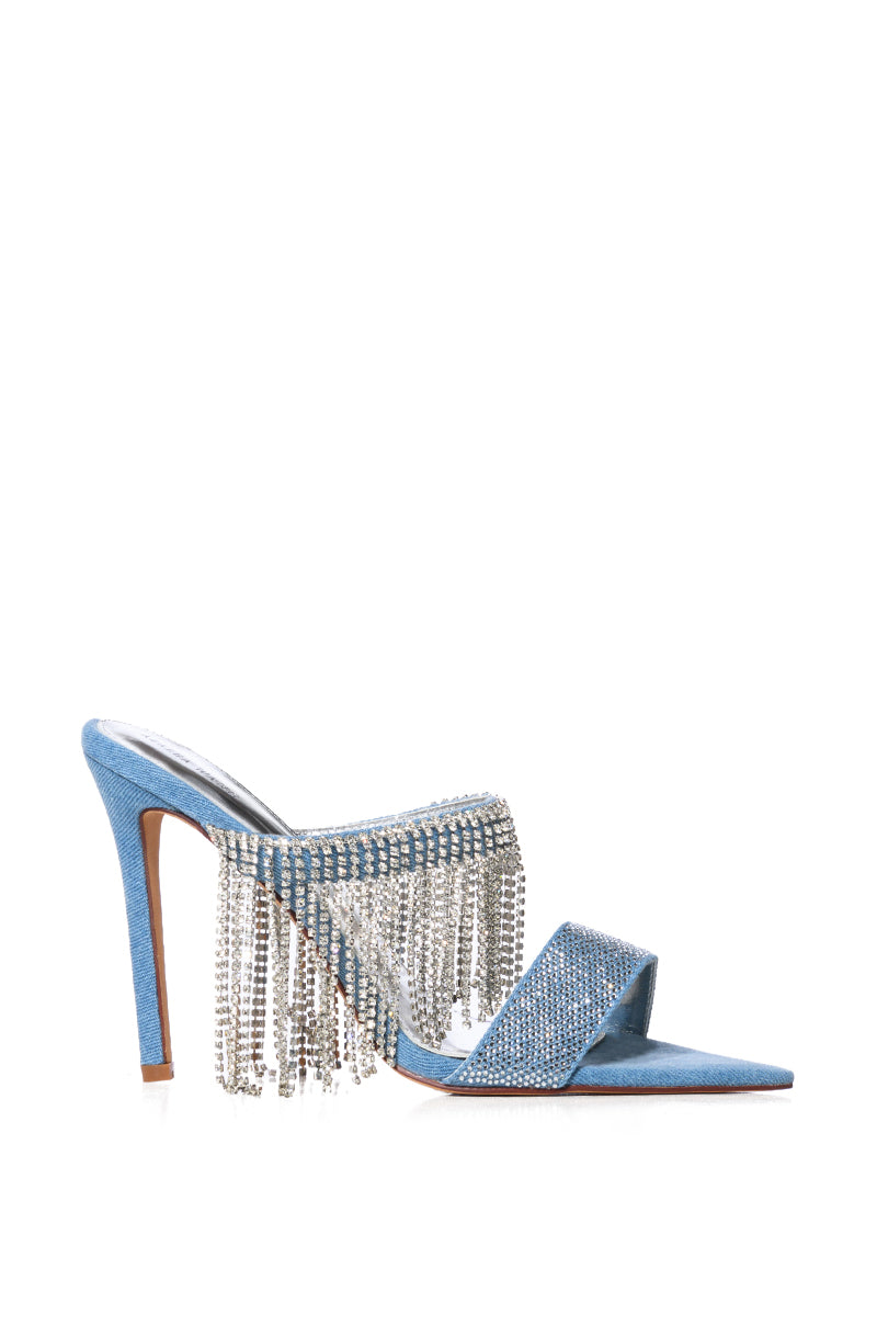 AZALEA WANG EUDORA DENIM SANDAL WITH DIAMOND DRAPING