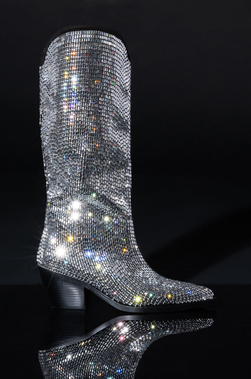 AZALEA WANG INGRID BLINGED OUT WESTERN BOOT IN SILVER