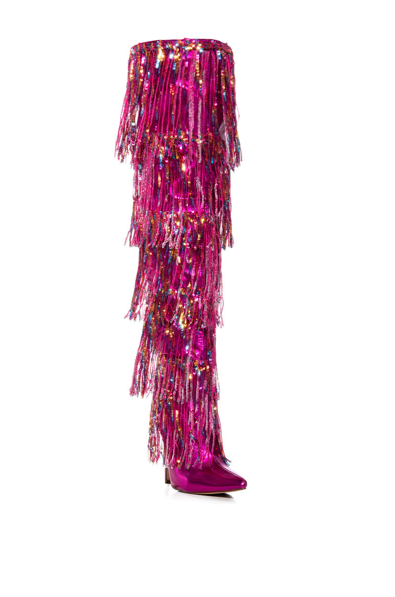 AZALEA WANG ADRIEL FUCHSIA SEQUIN FRINGE DRIP BOOT