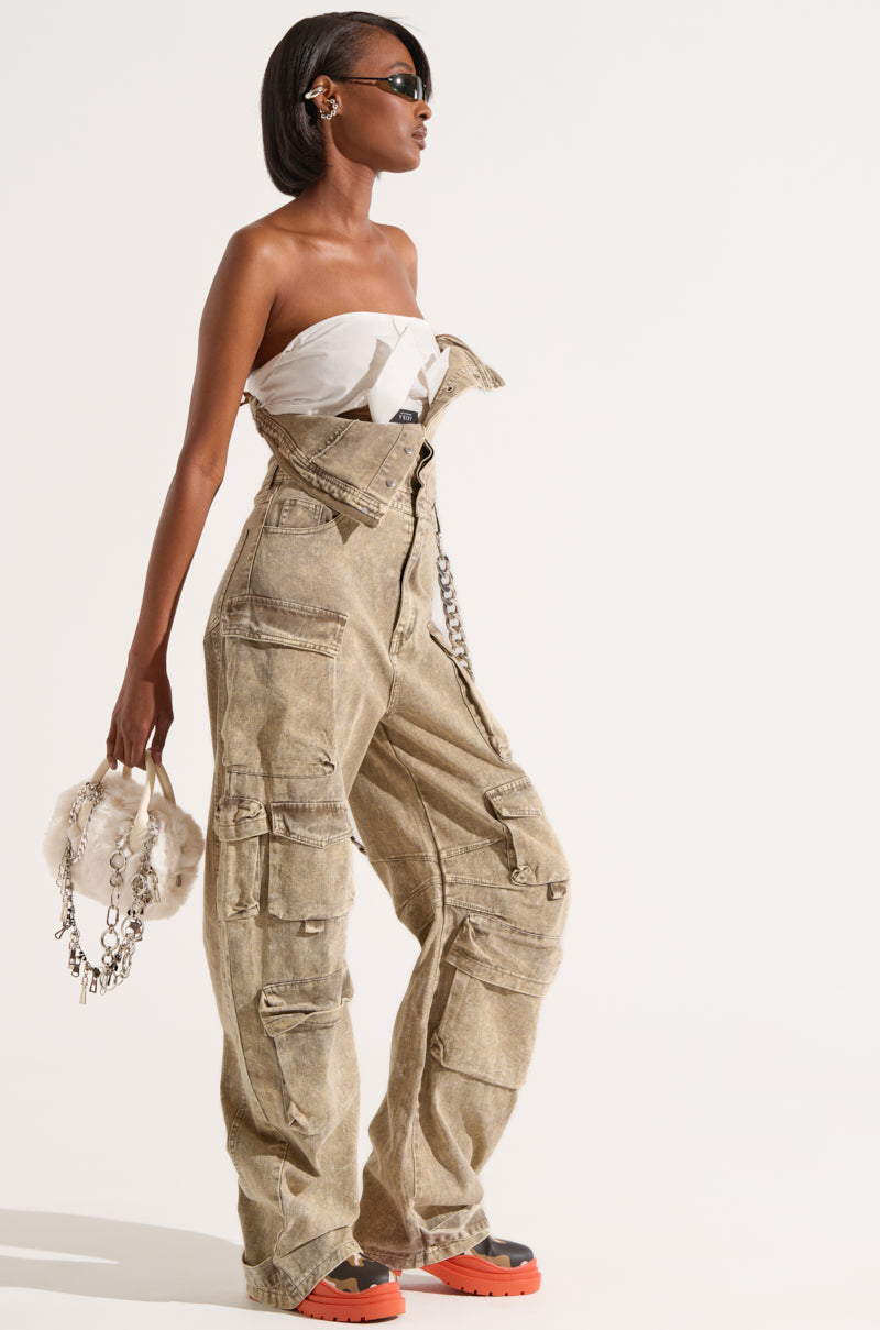 NO ONE LIKE ME CARGO DENIM JUMPSUIT