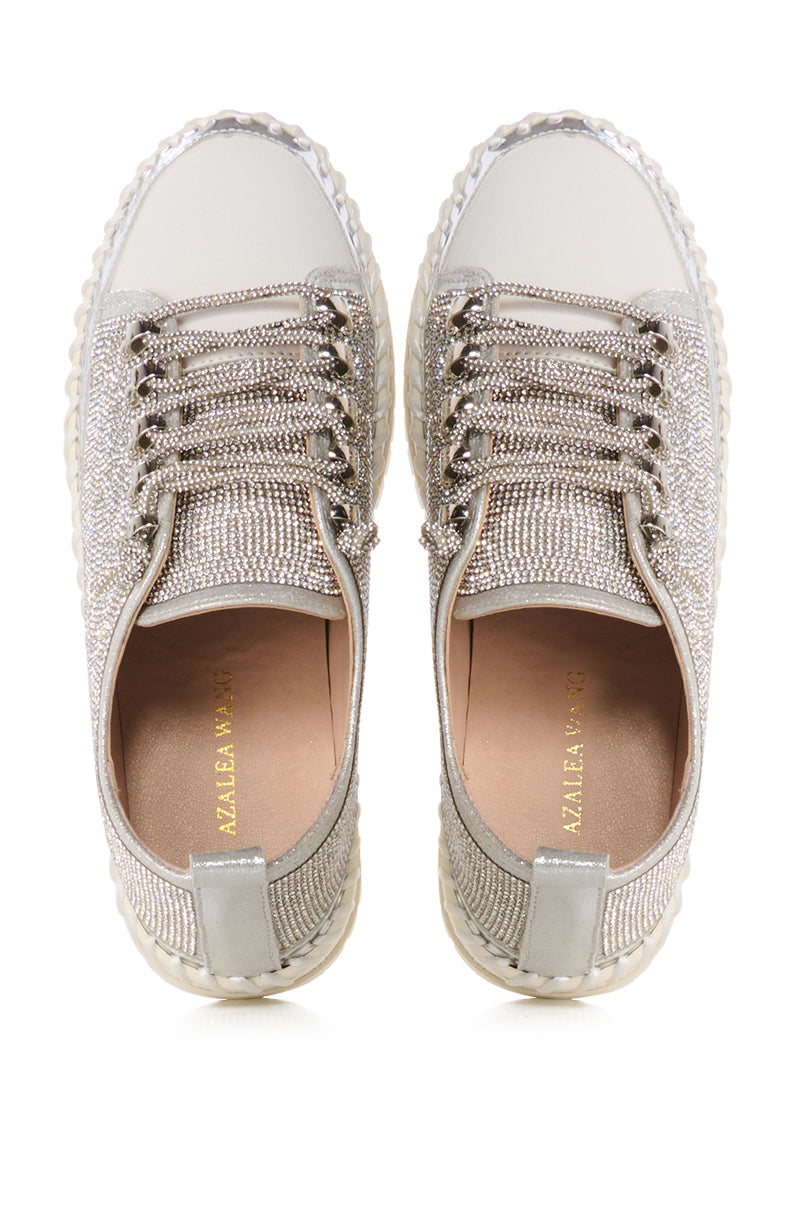 AZALEA WANG GRACELYNN SILVER LACE UP SPARKLE SNEAKER