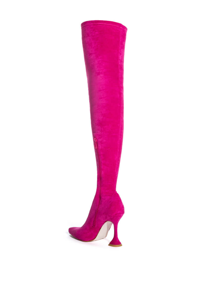 AZALEA WANG ELEVATE THIGH HIGH STRETCH SUEDE BOOT IN PINK