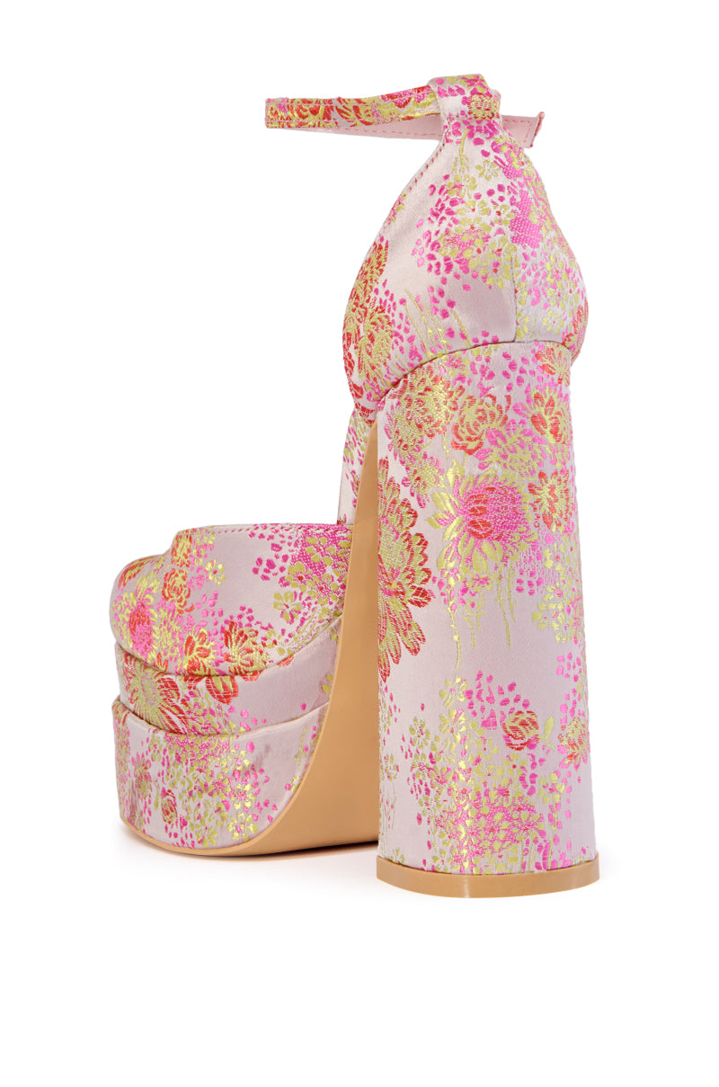 AZALEA WANG ZIPPORAH PINK BROCADE PLATFORM SANDAL