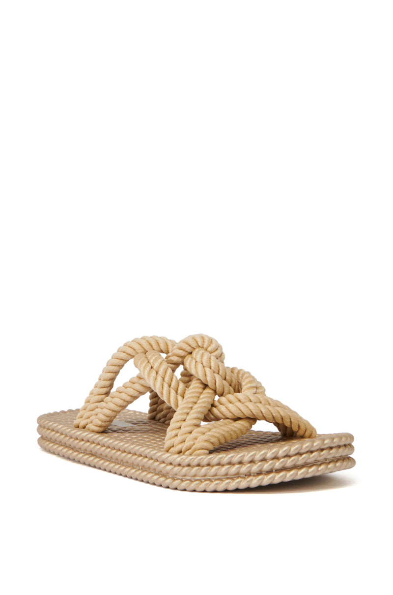 AZALEA WANG ESPEN BEIGE WOVEN SLIP ON SANDAL