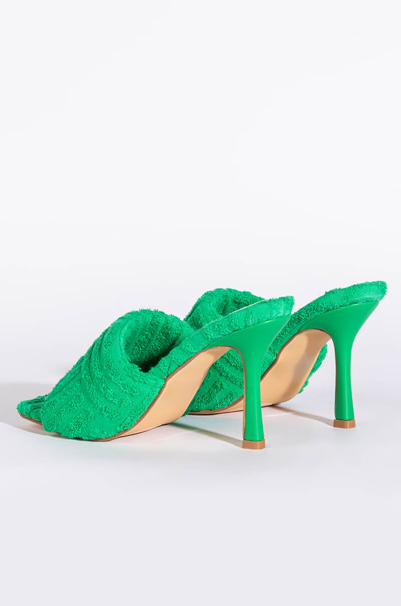 TERRY CLOTH STILETTO MULE IN GREEN