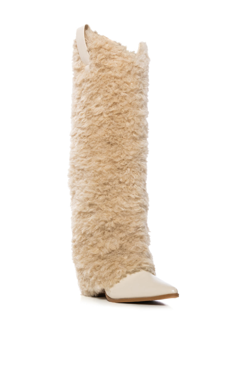 BUTTERFLY KISSES BEIGE FURRY BOOT