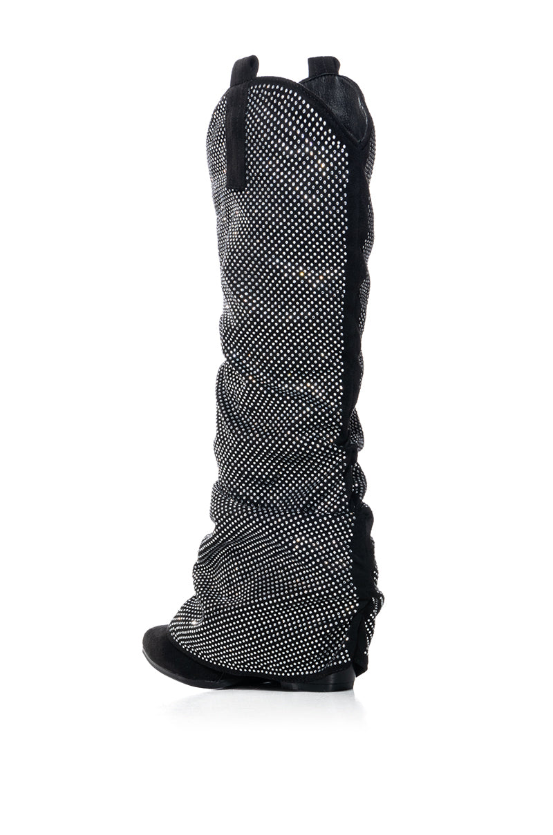 ON THE ROAD RHINESTONE FOLD OVER WESTERN BOOT IN BLACK