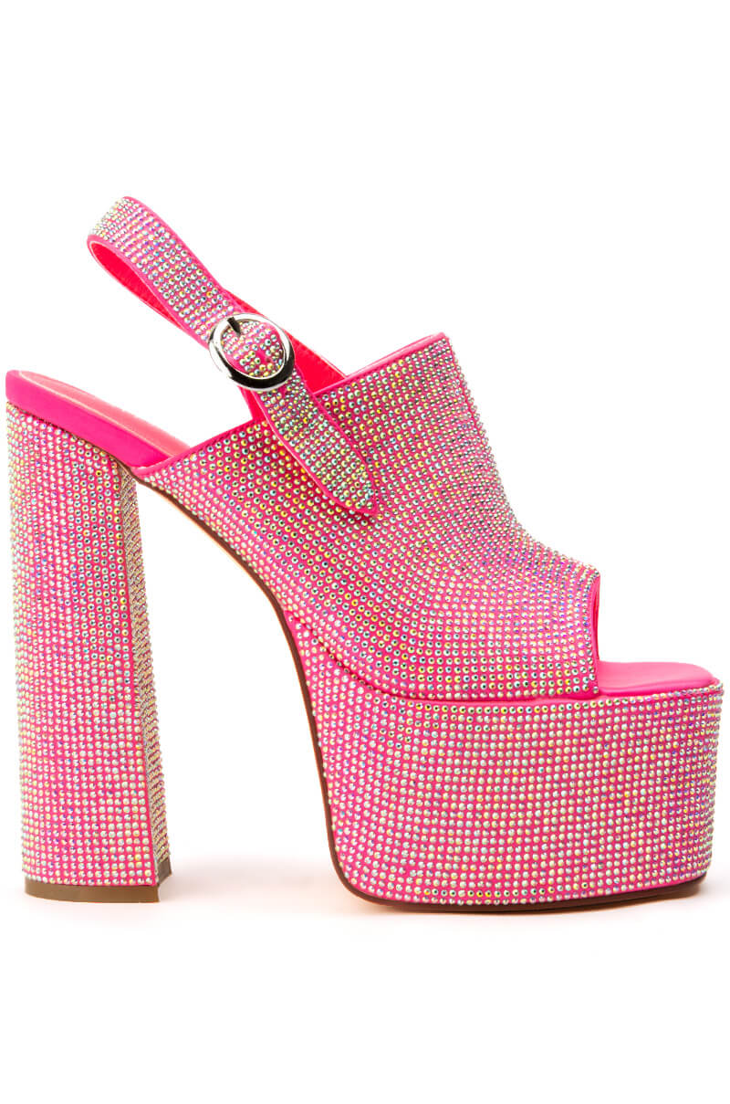 AZALEA WANG ZAYNA RHINESTONE WESTERN CHUNKY SANDAL IN PINK