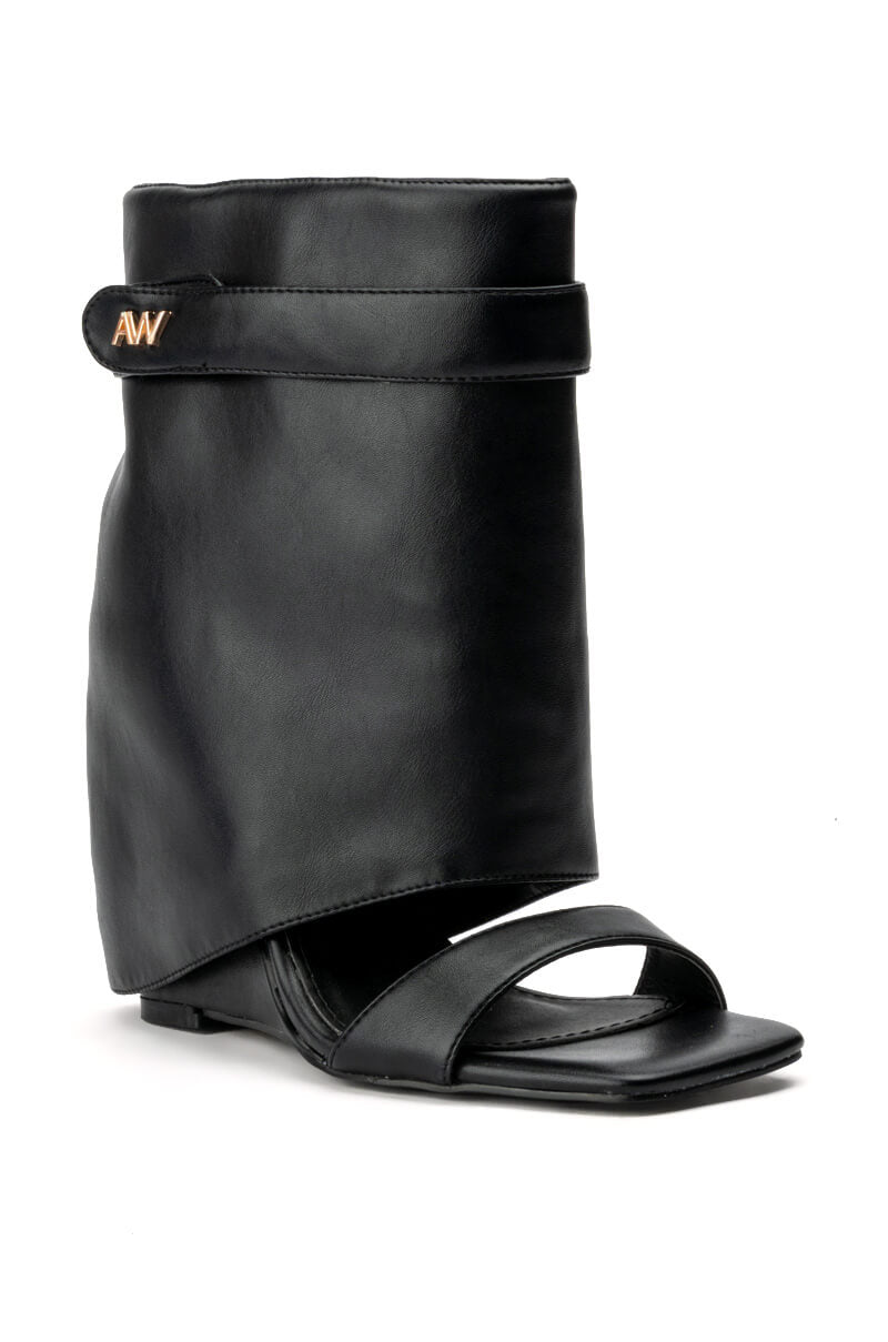 AZALEA WANG DANA FOLD OVER WEDGE BOOTIE IN BLACK