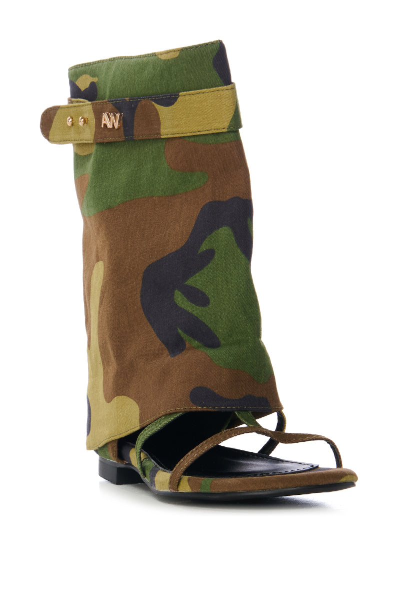 AZALEA WANG TORRE CAMO OPEN TOE SANDAL BOOT