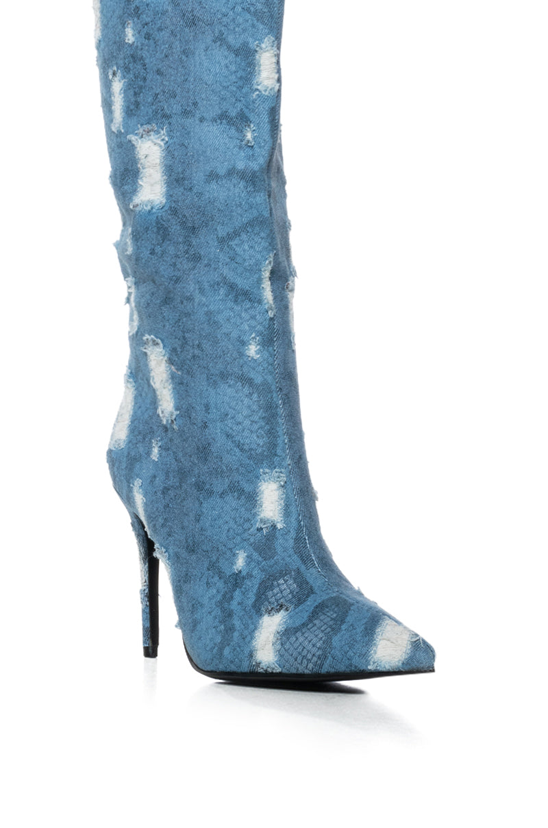 AZALEA WANG BELINE SNAKESKIN BOOT IN BLUE