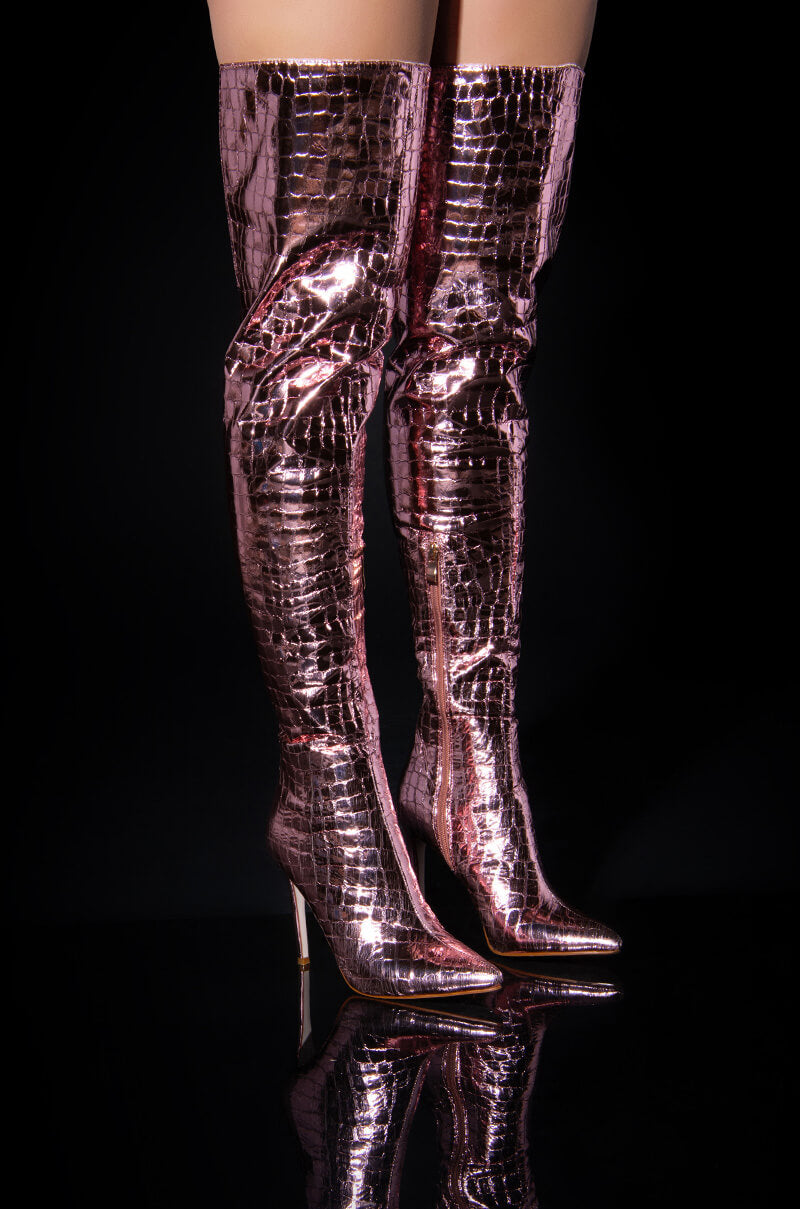 AZALEA WANG THRILLER OVER THE KNEE STILETTO BOOT IN PINK