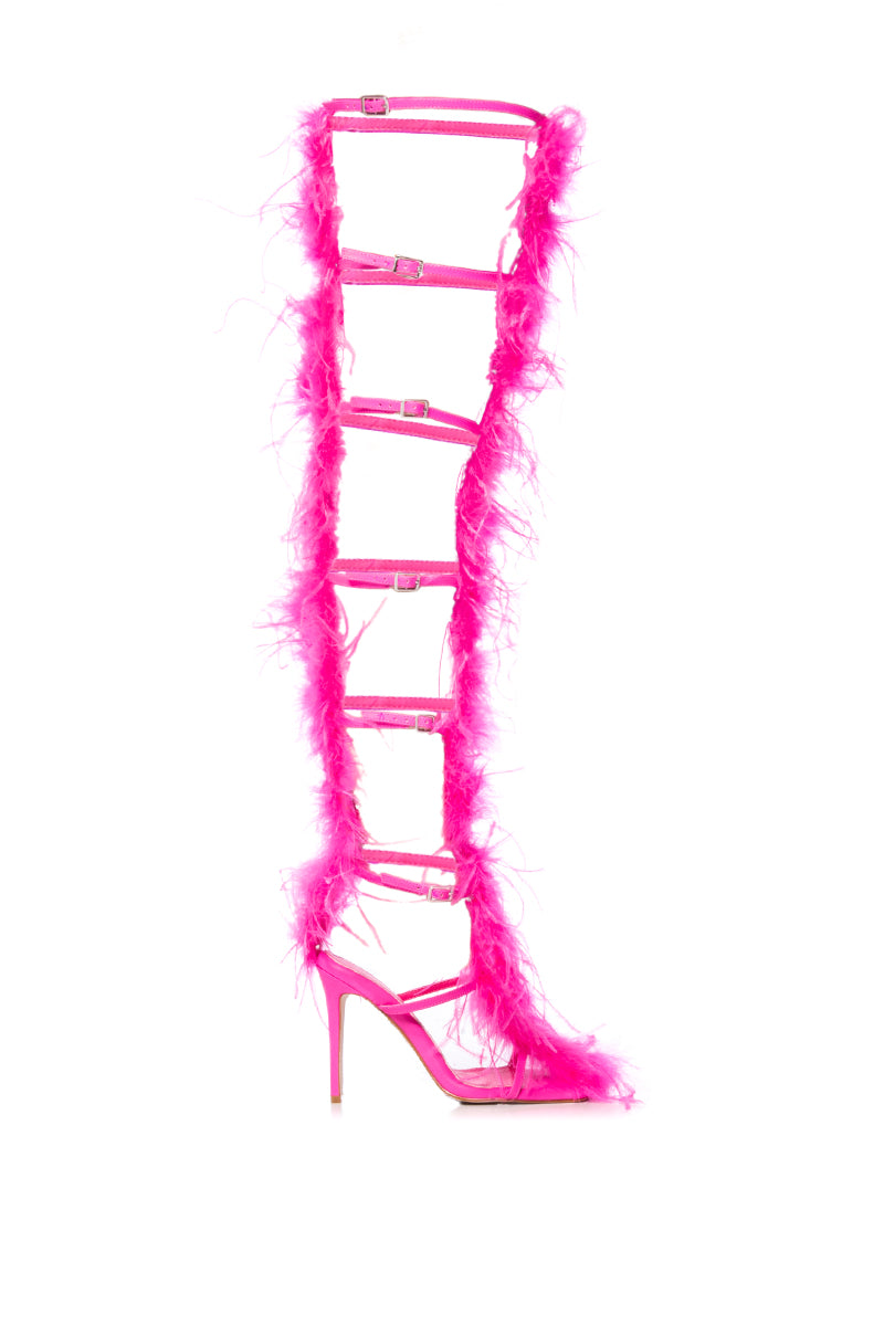 AZALEA WANG TRINITY FUCHSIA STRAPPY FEATHER SANDAL