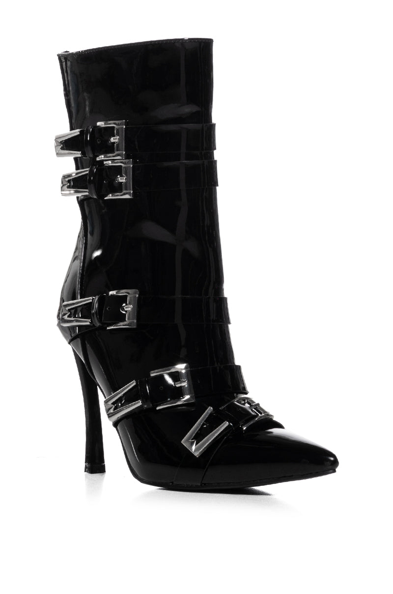 AZALEA WANG CHATTY BLACK BUCKLE DETAIL BOOTIE