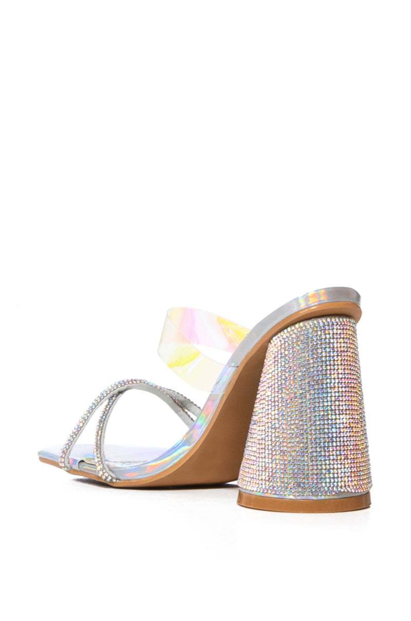 CAPE ROBBIN BEATRIZIA SPARKLE SHEATH CONVERTIBLE CHUNKY SANDAL IN HOLOGRAPHIC