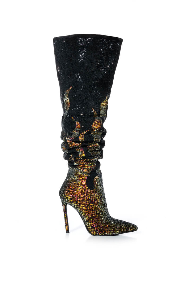 AZALEA WANG LAUNCH BLINGED FIRE STILETTO BOOT IN BLACK