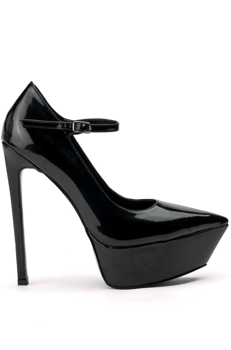 AZALEA WANG POWER PLATFORM STILETTO PUMP IN BLACK PATENT