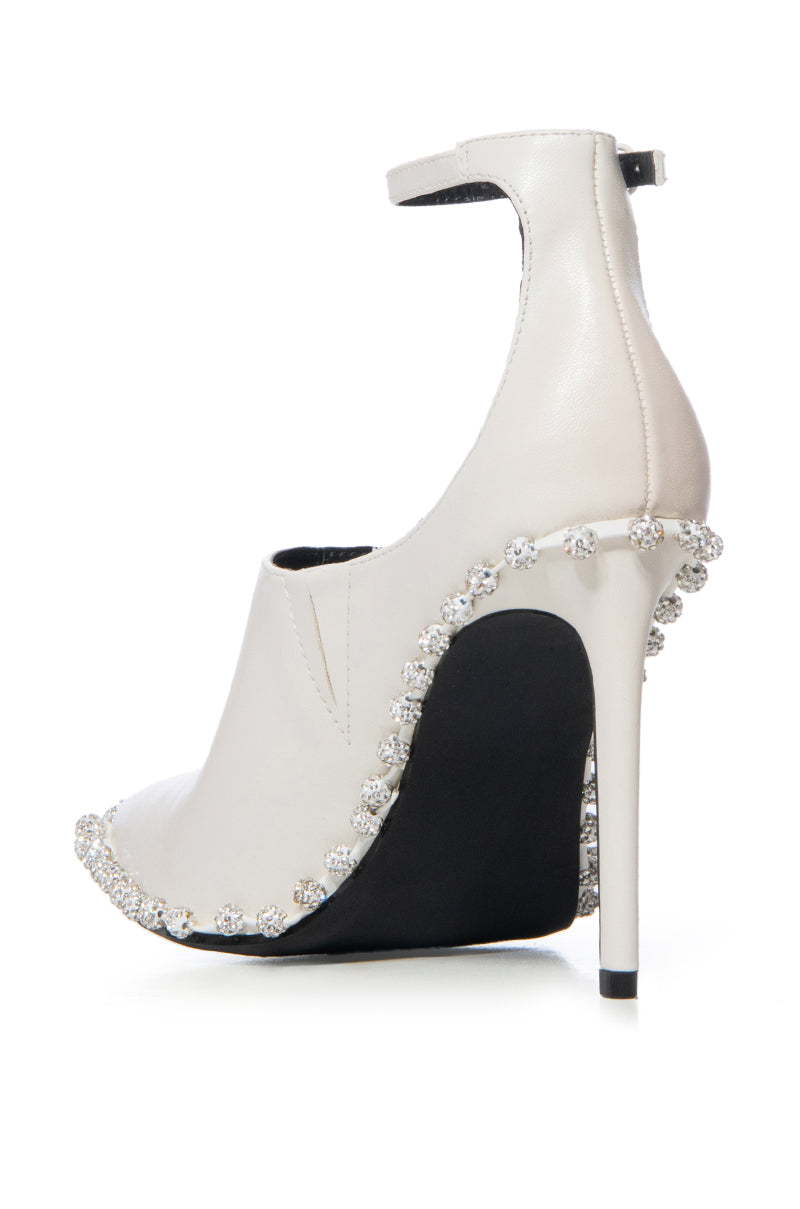 AZALEA WANG FOSSA WHITE EMBELLISHED STRAP PUMP