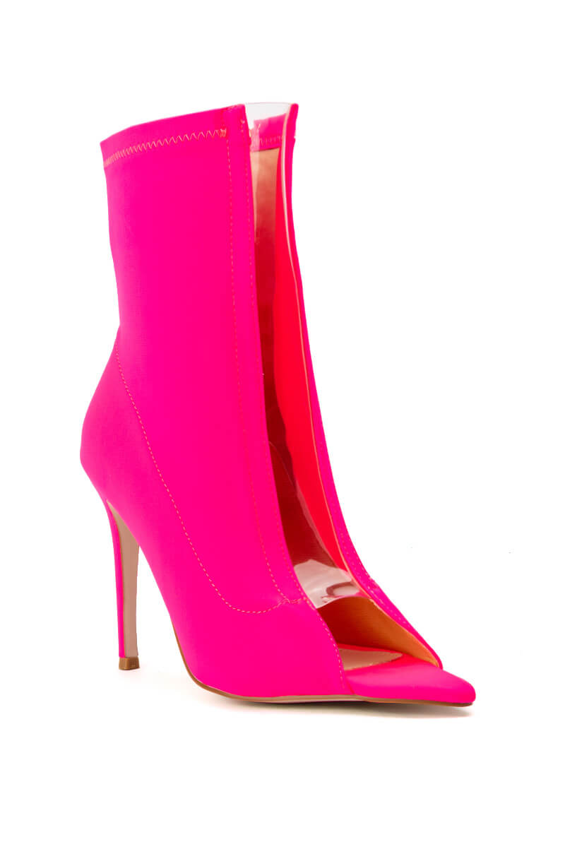 AZALEA WANG MALANI STRETCH OPEN TOE STILETTO BOOTIE IN FUCHSIA