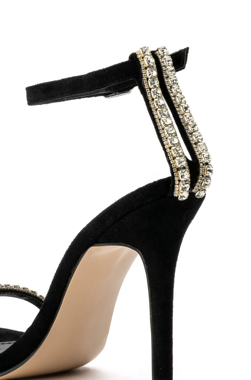 AZALEA WANG MARLENE RHINESTONE STILETTO SANDAL IN BLACK SUEDE