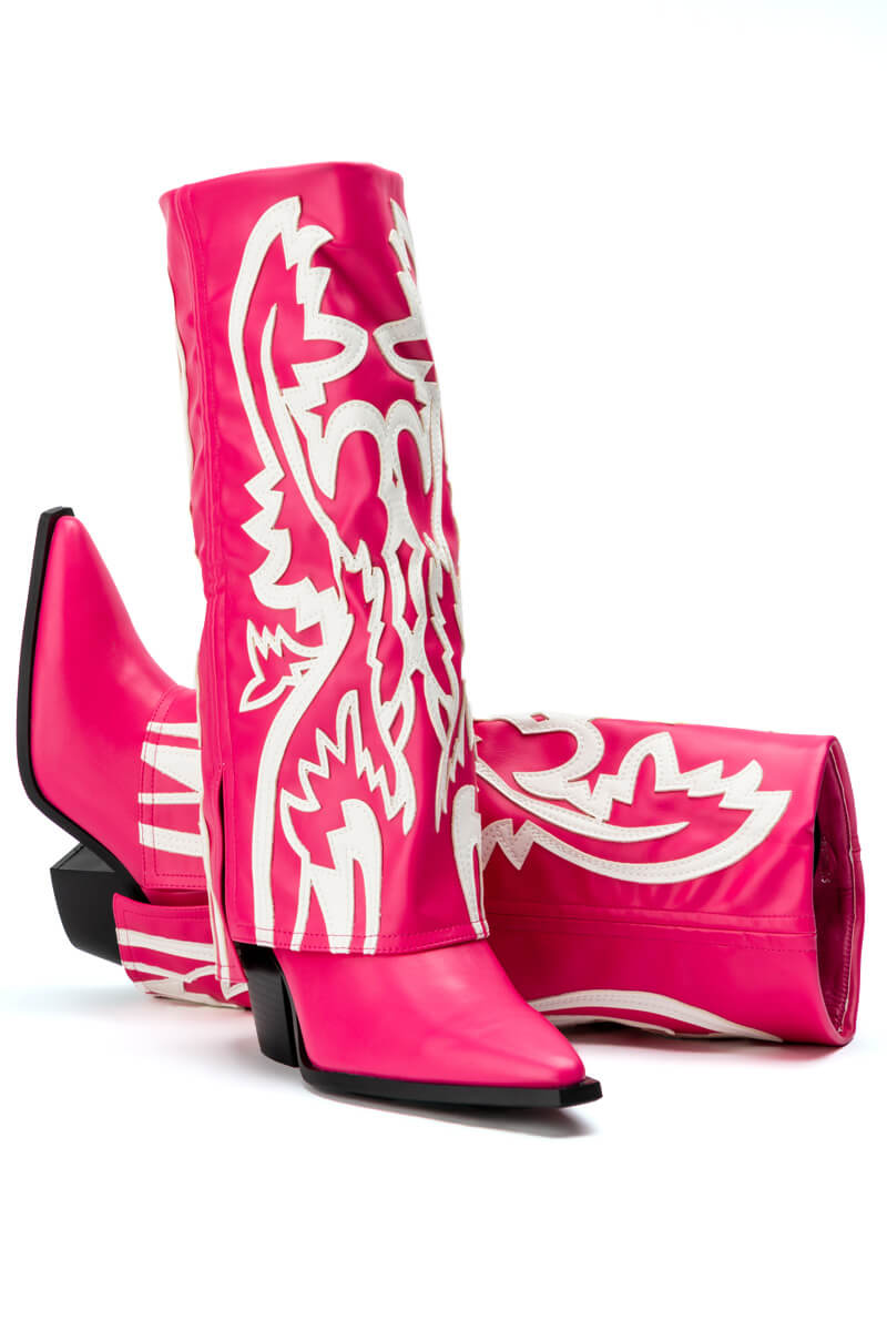 AZALEA WANG SIMPLY BELOW THE KNEE WESTERN BOOTIE IN PINK