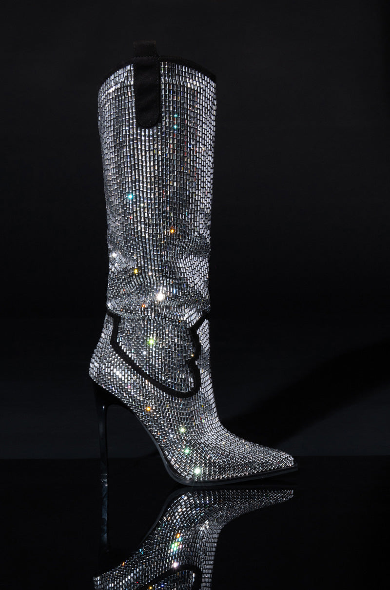 AZALEA WANG HEIDEMARIE WESTERN STILETTO BOOT IN SILVER