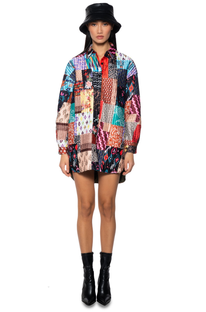 PATCHWORK OVERSIZED SHIRT DRESS